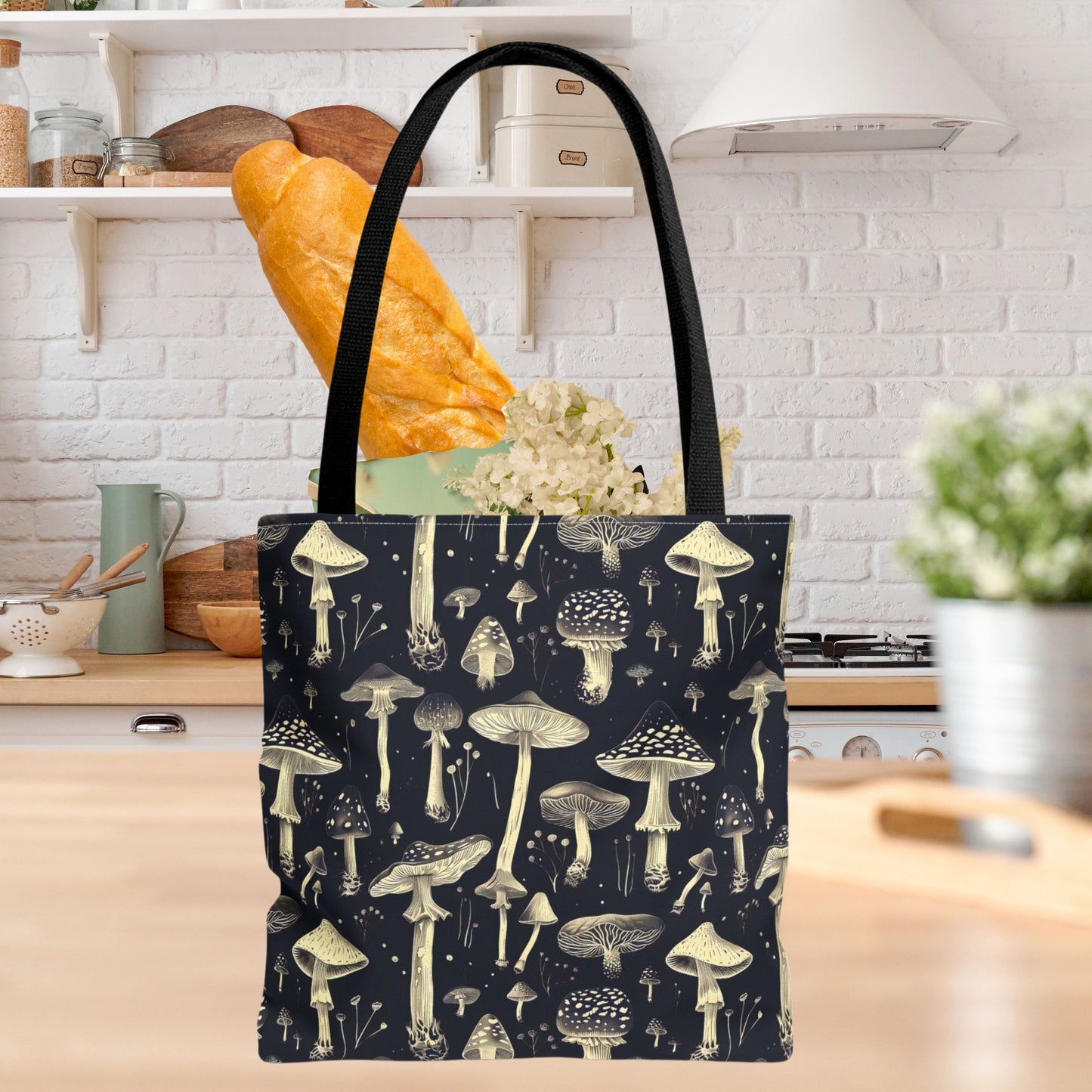 Black Mushroom Tote Bag