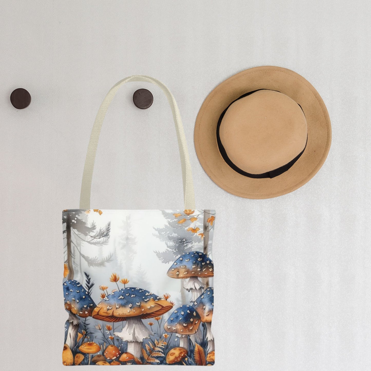 Blue and Gold Mushroom Tote Bag