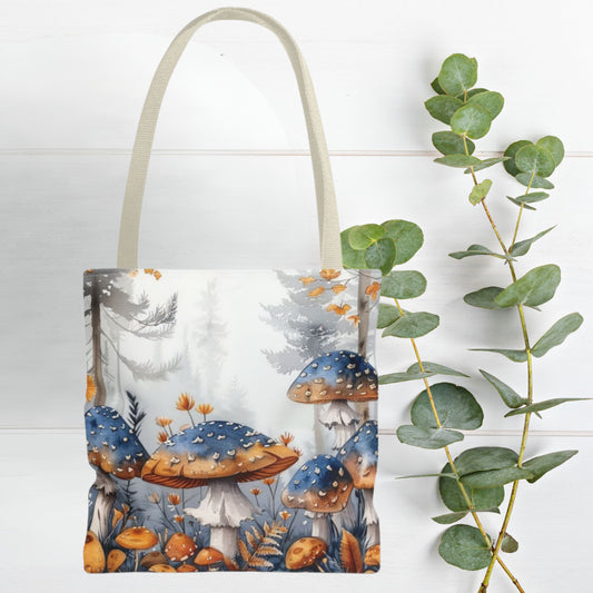 Blue and Gold Mushroom Tote Bag