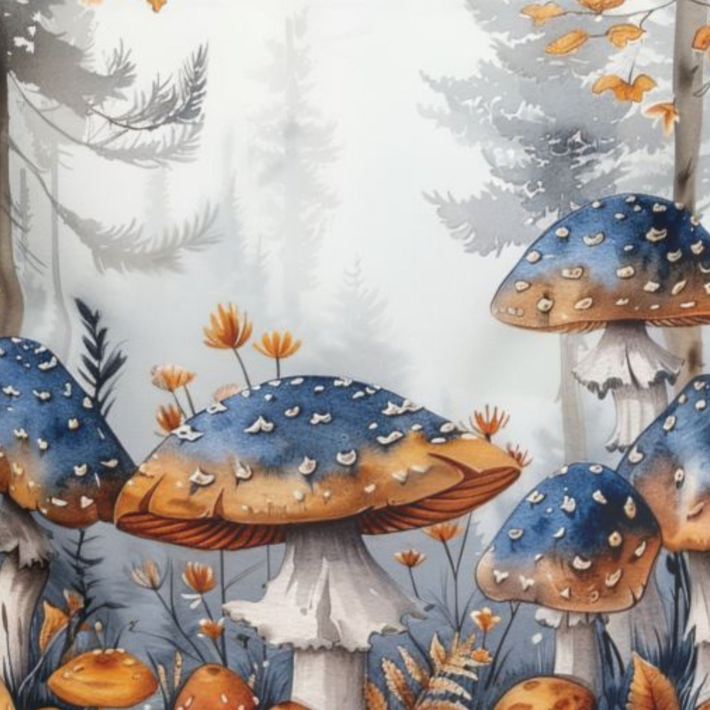 Blue and Gold Mushroom Tote Bag