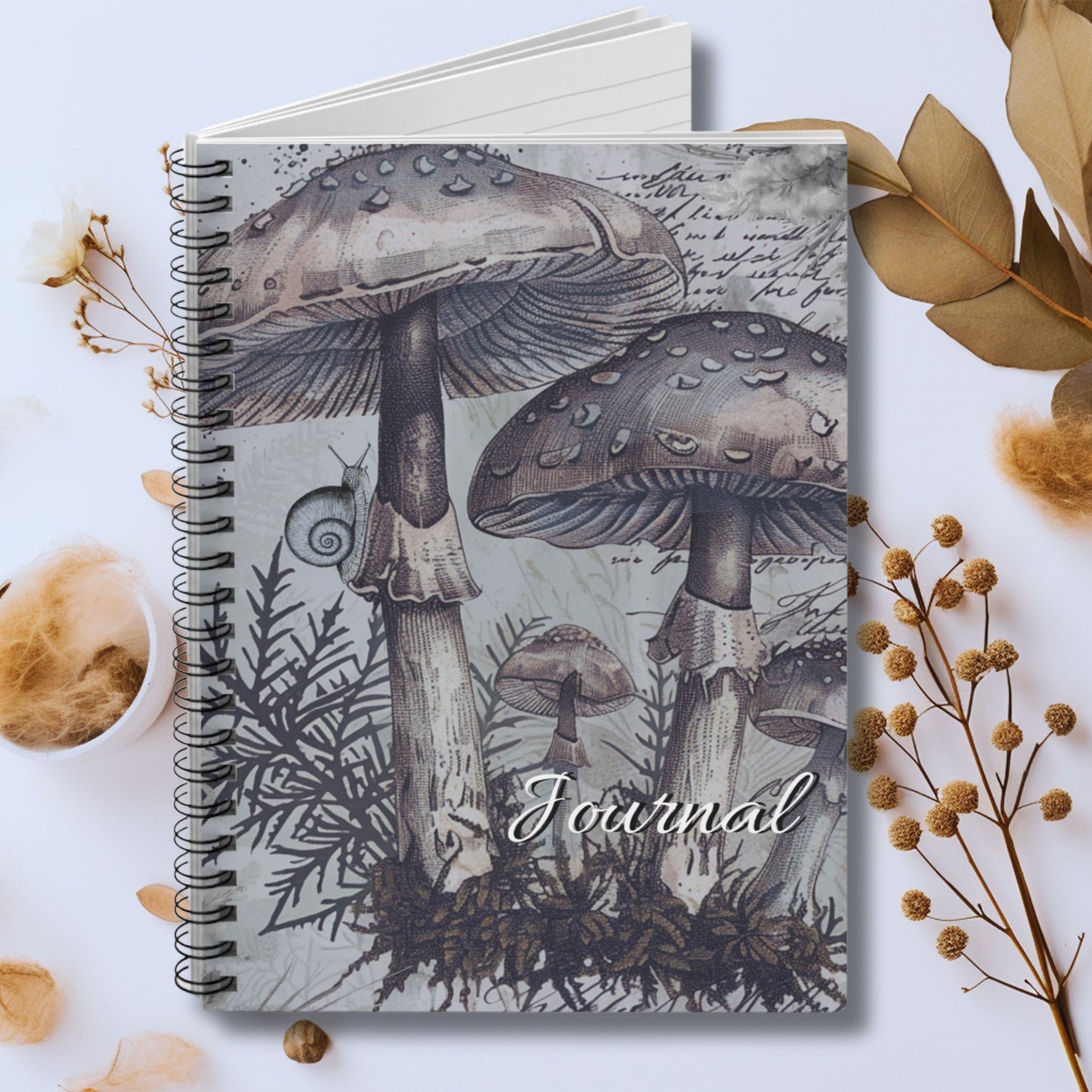 Blue Botanical Mushroom Notebook, Ruled Line Journal for Nature Lovers