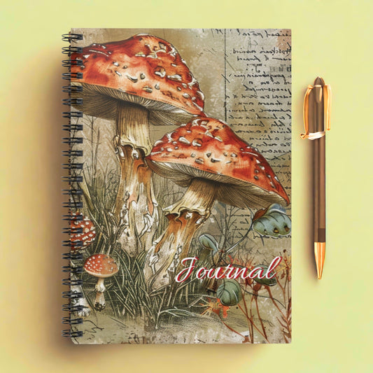 Red Botanical Mushroom Notebook, Ruled Line Journal for Nature Lovers