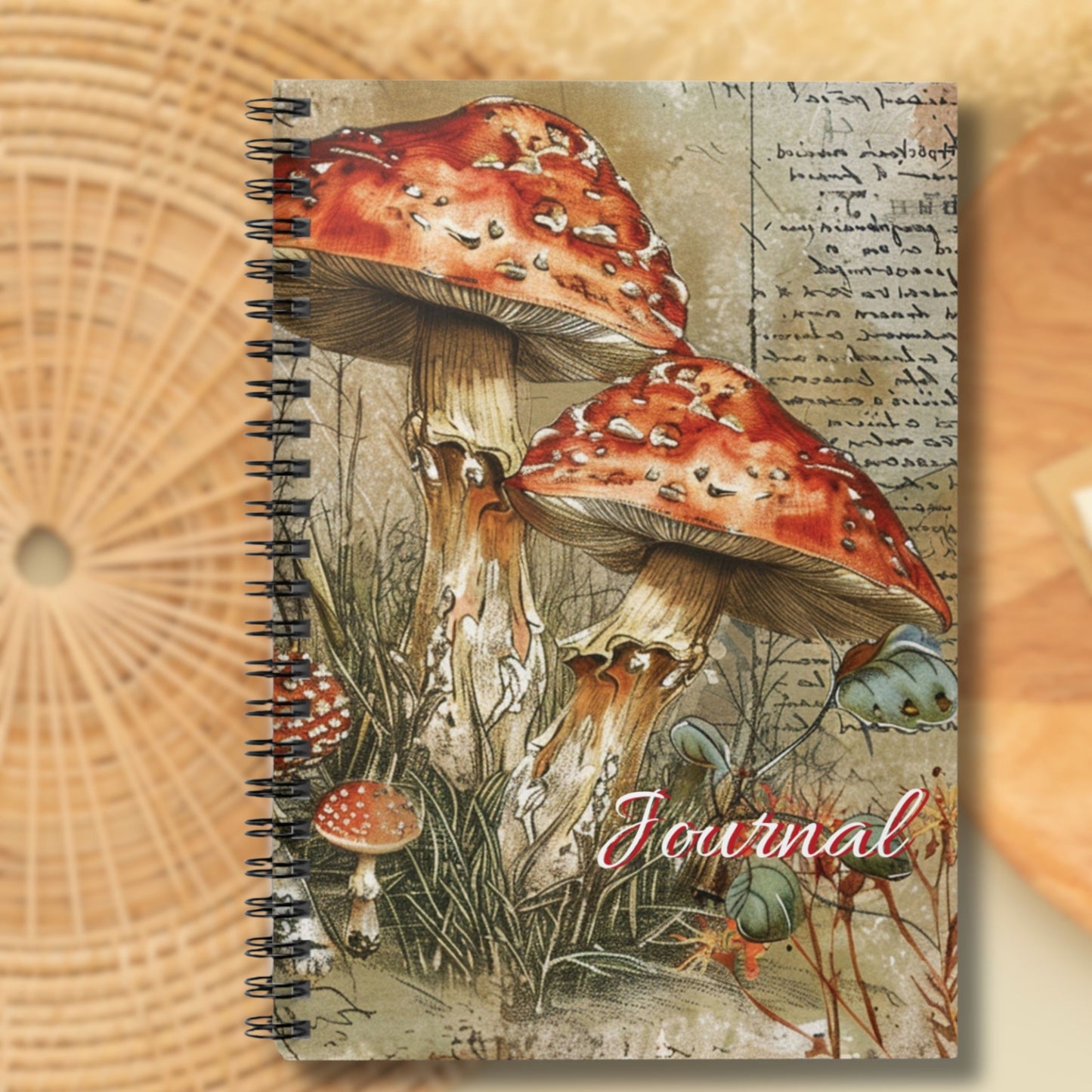 Red Botanical Mushroom Notebook, Ruled Line Journal for Nature Lovers