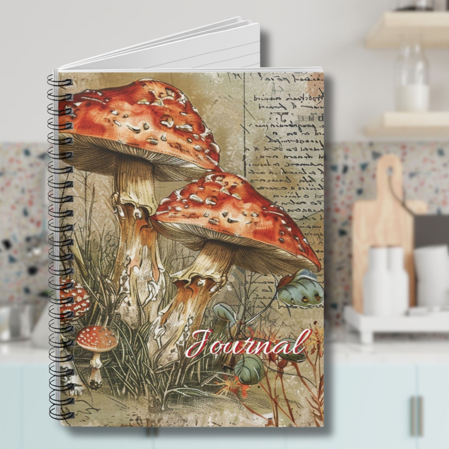 Red Botanical Mushroom Notebook, Ruled Line Journal for Nature Lovers