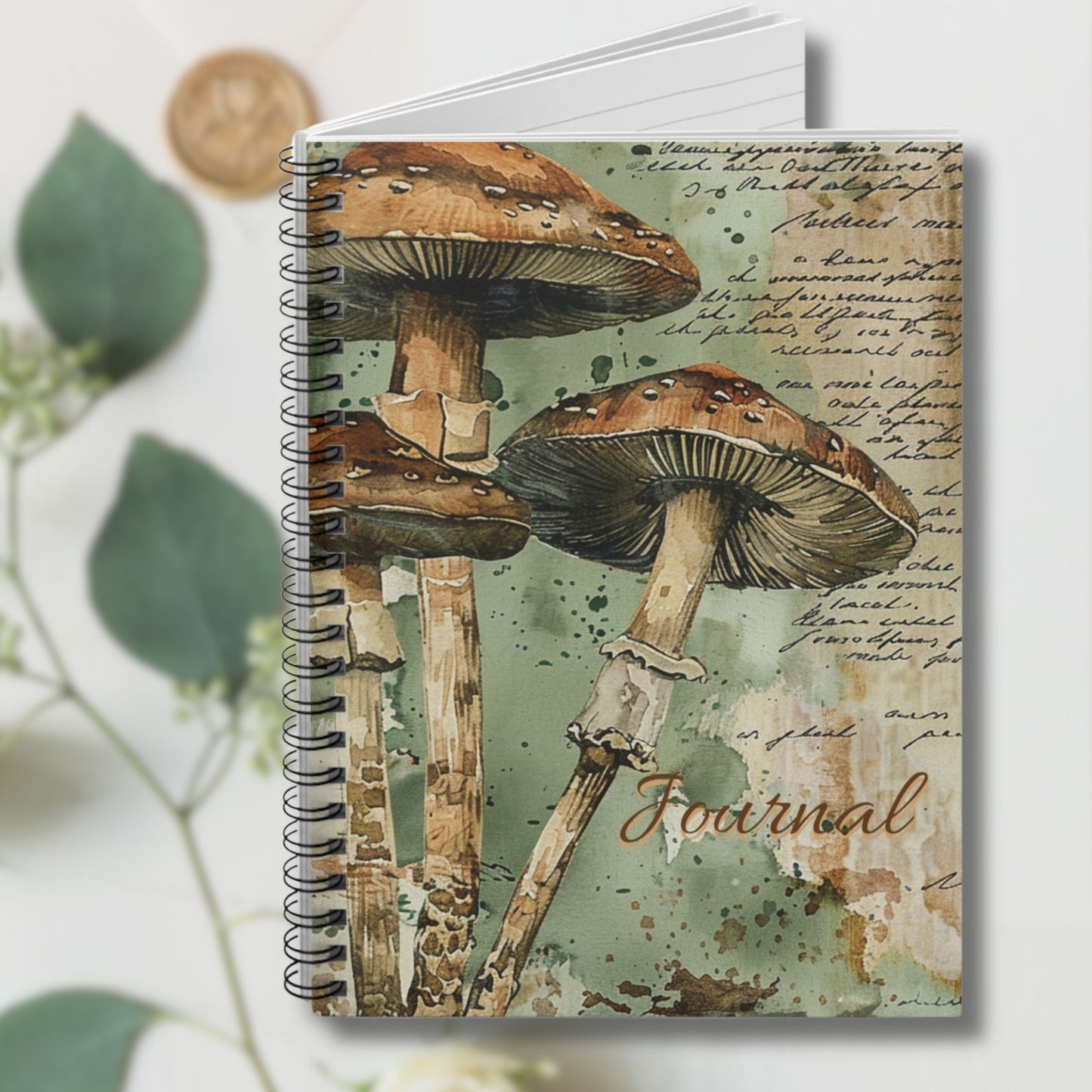 Botanical Mushroom Notebook, Ruled Line Journal for Nature Lovers, Green Mushroom Journal