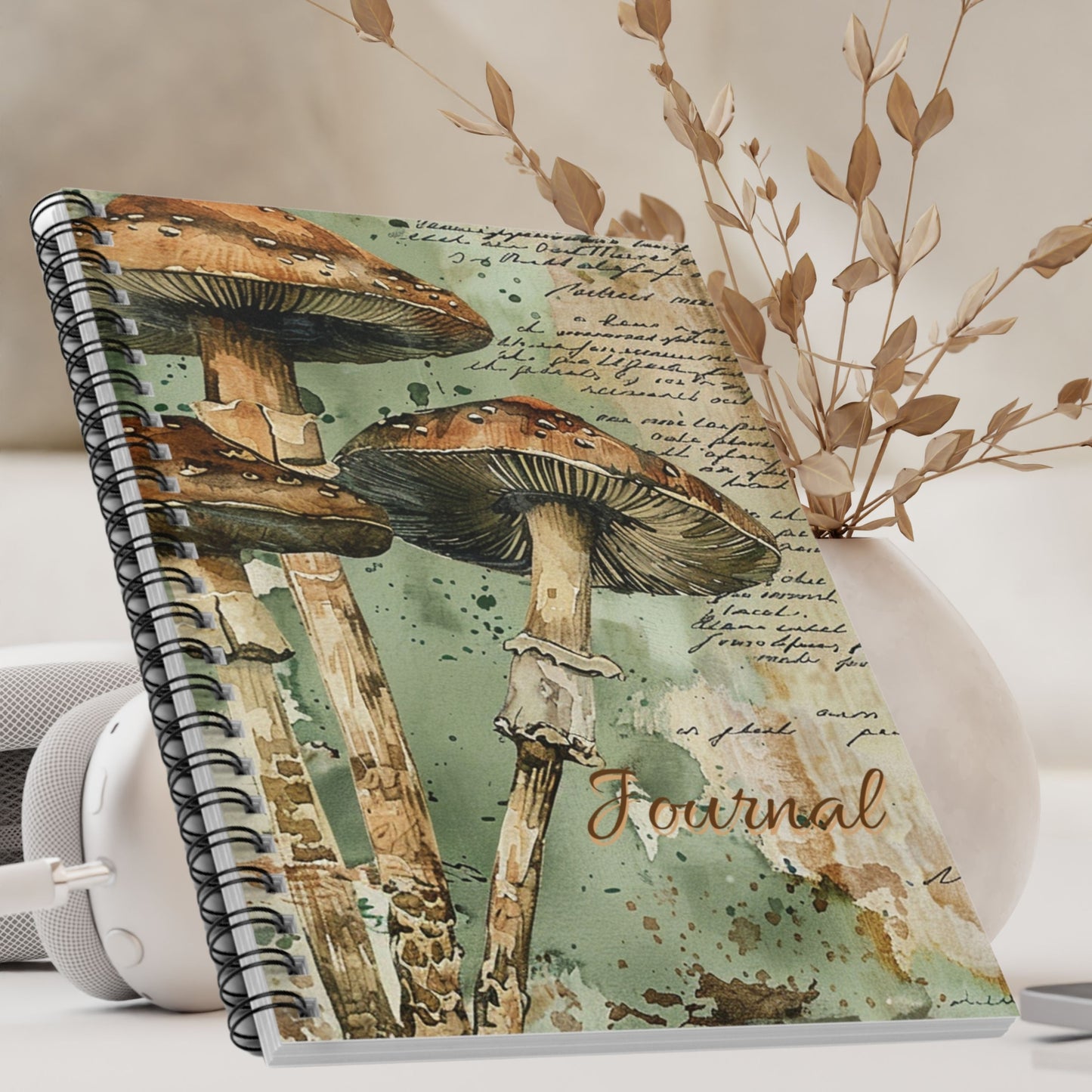 Botanical Mushroom Notebook, Ruled Line Journal for Nature Lovers, Green Mushroom Journal