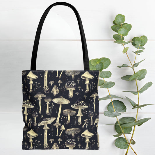 Black Mushroom Tote Bag