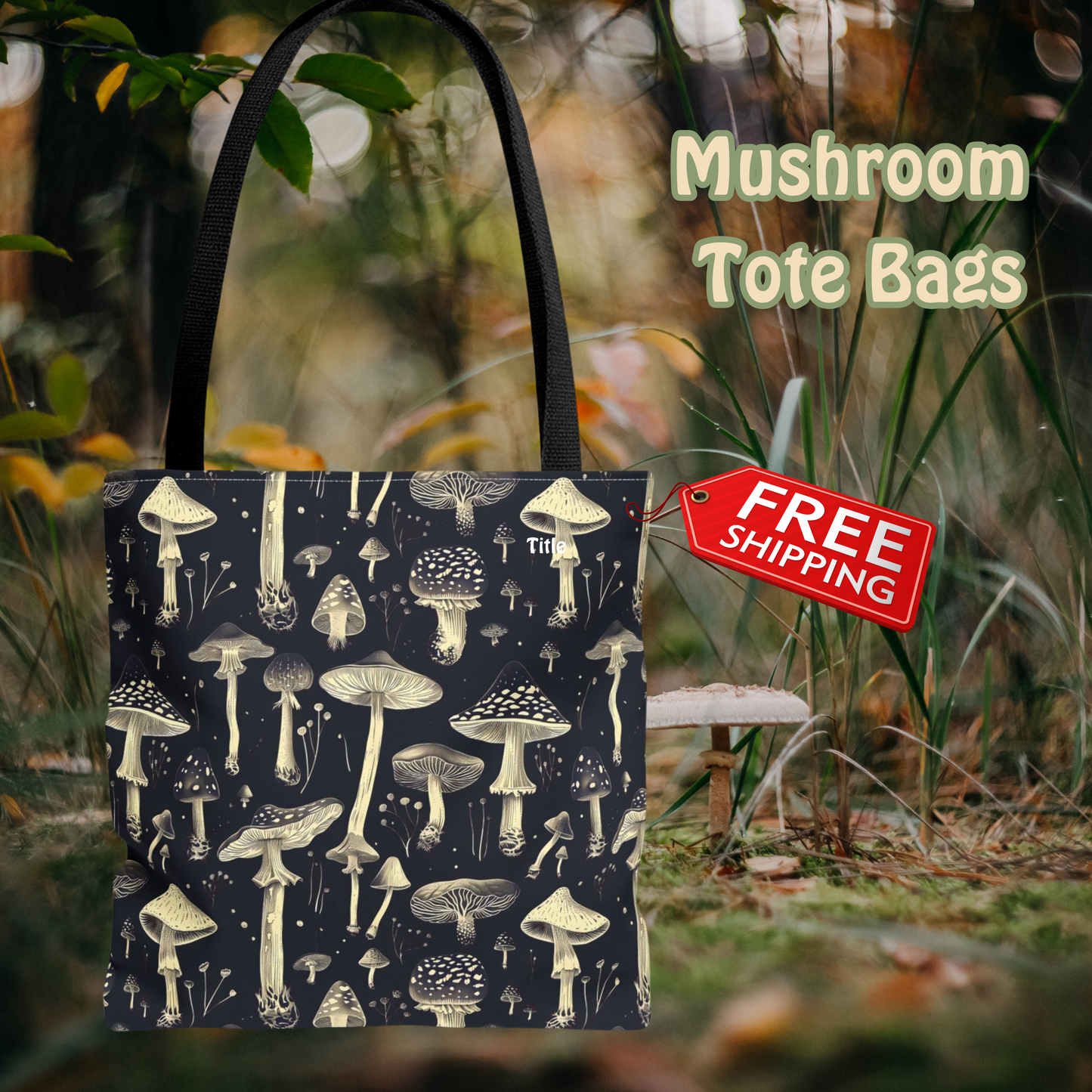 Black Mushroom Tote Bag