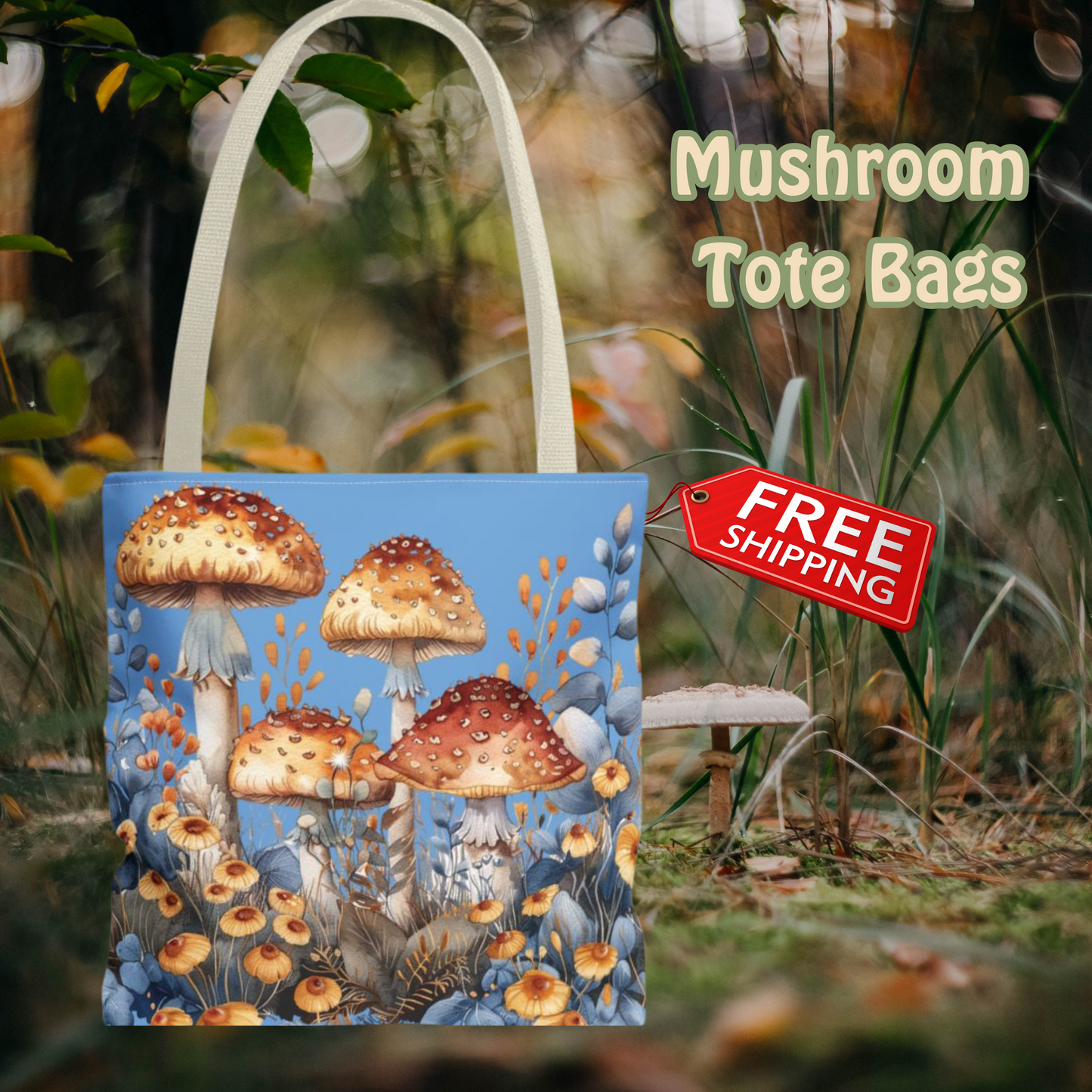 Blue Mushroom Tote Bag